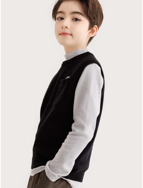 Shein Boys 1pc Soccer Embroidery Sweater Vest