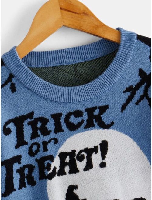 Shein Boys Halloween Witch Slogan Pattern Sweater