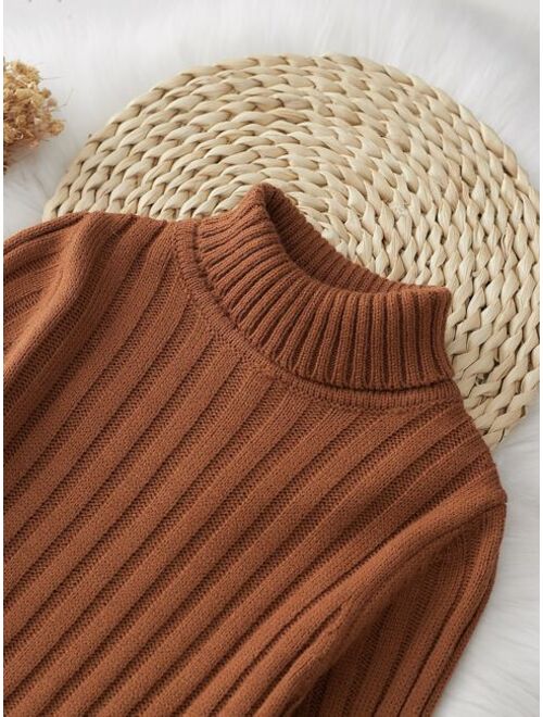 Shein Boys Turtleneck Ribbed Knit Sweater