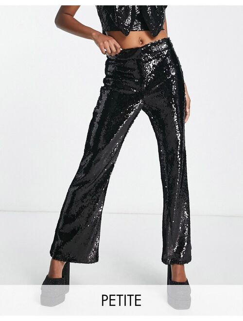 River Island Petite sequin flare pant in black - part of a set