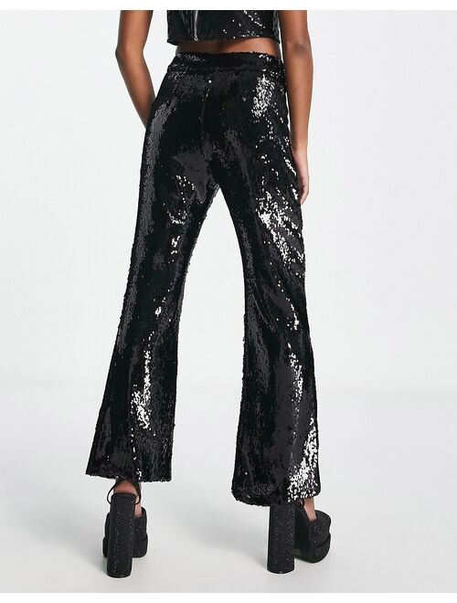 River Island Petite sequin flare pant in black - part of a set