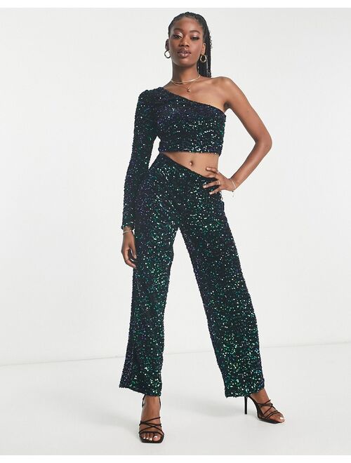 JDY straight leg pants in green & black sequins - part of a set