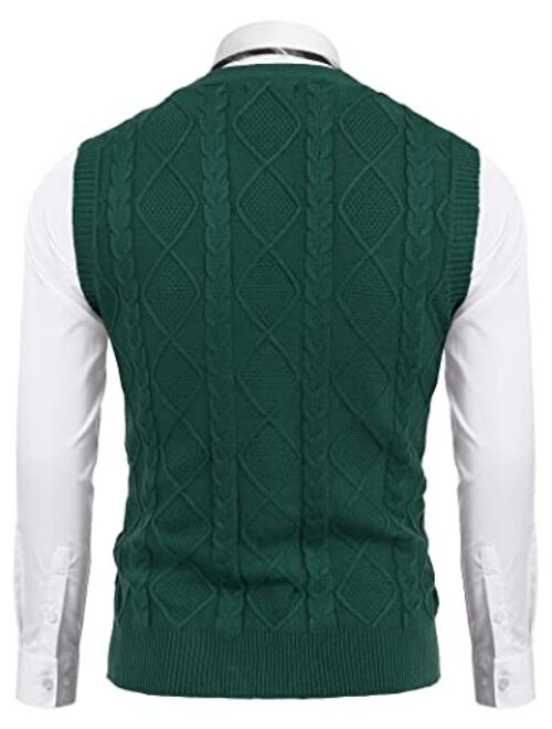 COOFANDY Men's V-Neck Sweater Vest Cable Knit Silm Fit Sleeveless Casual Button Cardigan Vest