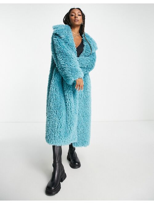 ASOS DESIGN faux fur maxi coat in blue