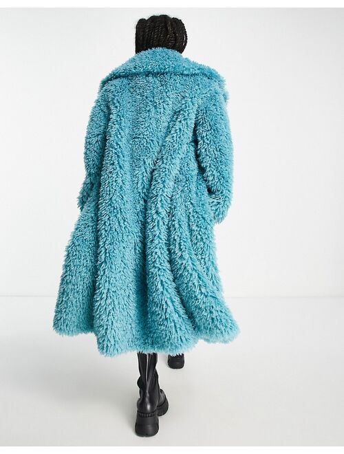 ASOS DESIGN faux fur maxi coat in blue