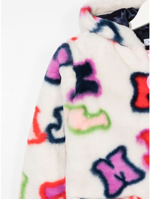 Marc Jacobs Kids graphic-print hooded faux-fur coat