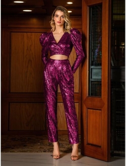 Double Crazy Sequin Straight Leg Pants