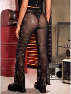 ICON Sequin Mesh Flare Leg Pants Without Panty