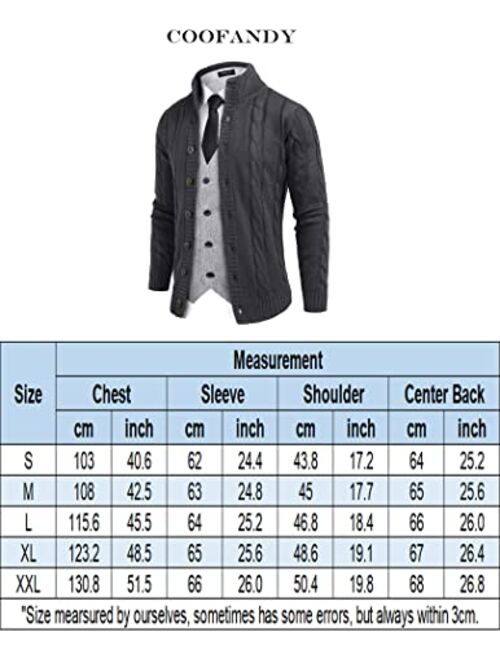 COOFANDY Men's Cardigan Sweater Slim Fit Stand Collar Cardigan Casual Cable Knitted Button Down Sweater with Pockets