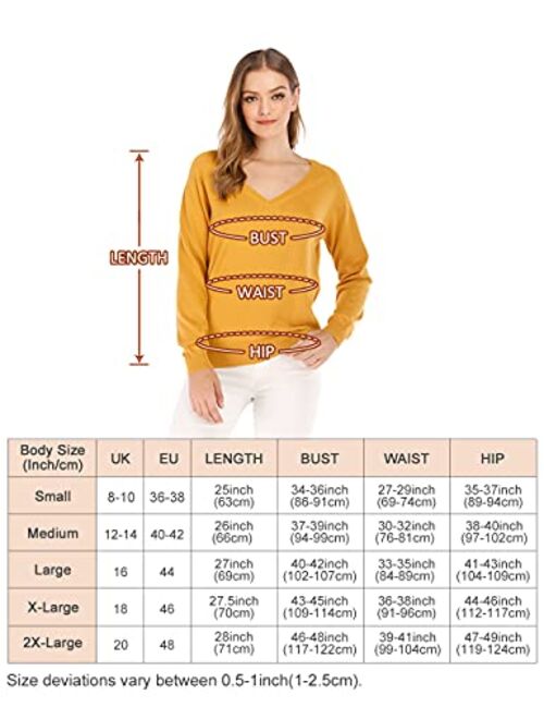 Kallspin Women's 100% Cotton Sweater Pullover Relaxed Fit V Neck Long Sleeve Fashion Knitted Jumper