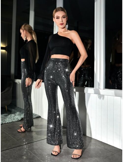 Buy Shein Sequin Flare Leg Pants online | Topofstyle