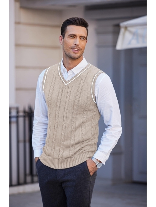COOFANDY Men's Sweater Vest V Neck Slim Fit Casual Sleeveless Twisted Knitted Pullover Sweater