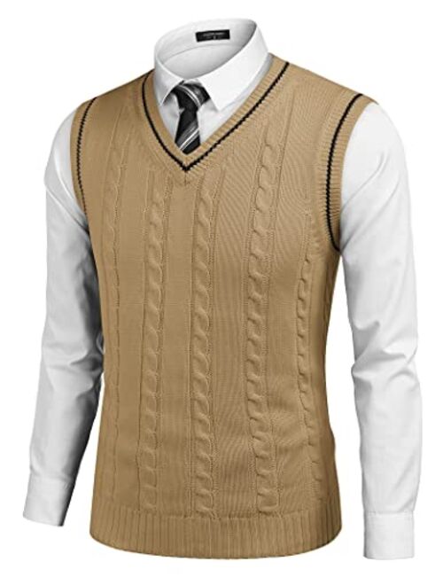 COOFANDY Men's Sweater Vest V Neck Slim Fit Casual Sleeveless Twisted Knitted Pullover Sweater