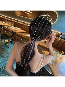 Generic Crystal Hair Chain Hair Hoop with Long Rhinestone Tassel, Elegant Hairbands Bling Bridal Girl Women Wedding Favor Silver One Size