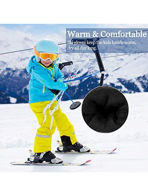 Cevapro -30 Ski Gloves Kids Winter Snow Gloves Waterproof Cold Weather Gloves for Boys Girls