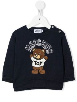 Kids embroidered-logo teddy-bear jumper