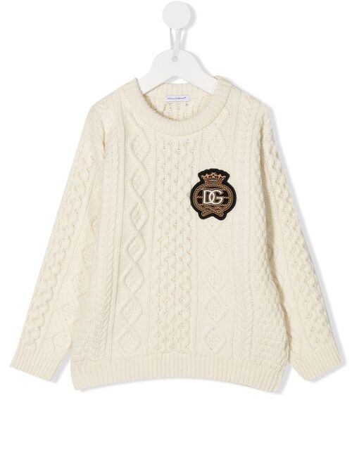 Dolce & Gabbana Kids logo-patch cable-knit jumper