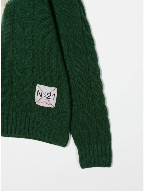 No21 Kids tie dye-print cable-knit jumper