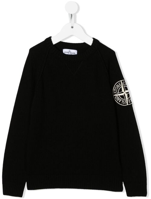 Stone Island Junior logo-embroidered knitted jumper