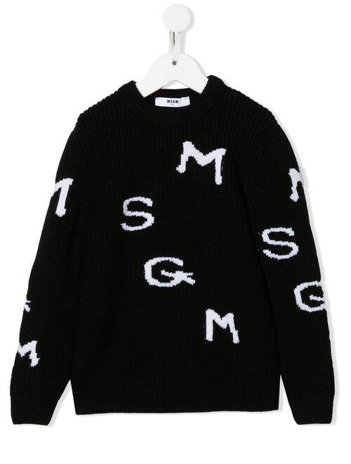 MSGM Kids logo-print chunky knit jumper