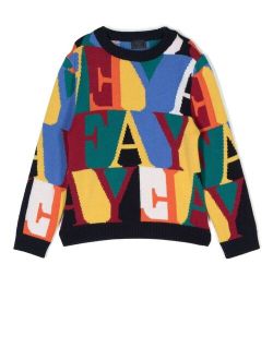 Fay Kids colour-block logo-intarsia jumper