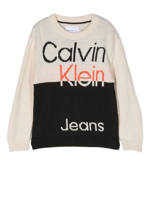 Calvin Klein Kids intarsia knit-logo crew neck jumper