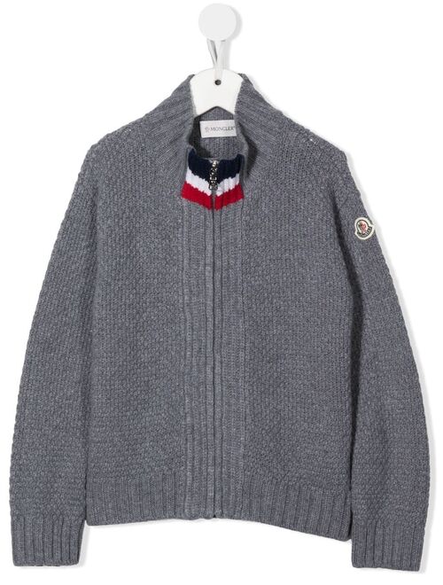 Moncler Enfant stripe-detail virgin wool cardigan