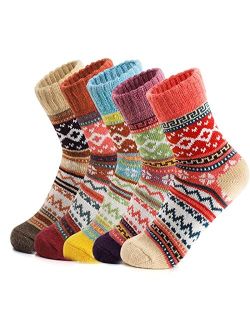 VVtobeYo 5 Packs Womens Warm Thick Knitted Wool Socks for Women size 6-10 Chrismas Thick Cozy Socks Women Gift