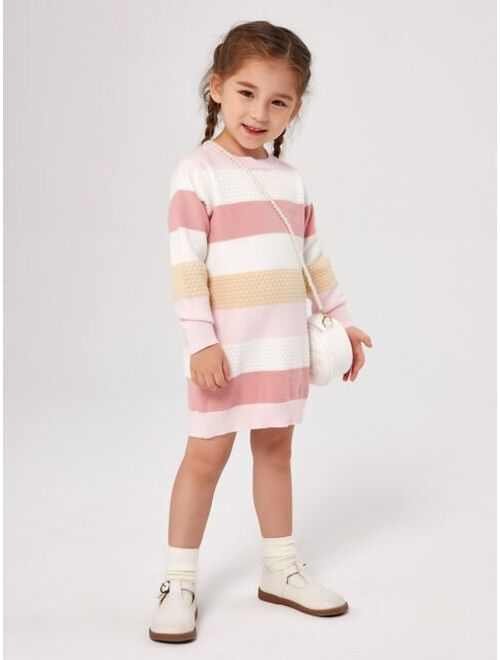 SHEIN Toddler Girls Colorblock Sweater Dress