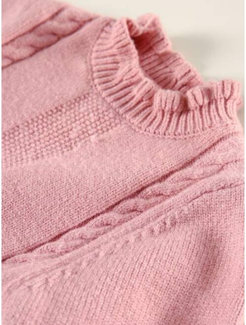 Shein Toddler Girls Cable Knit Frill Neck Sweater Dress