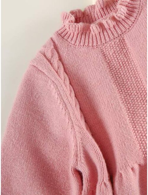 Shein Toddler Girls Cable Knit Frill Neck Sweater Dress