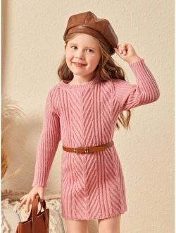 Toddler Girls Textured Knit Sweater Dress Without Belt