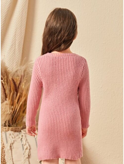 SHEIN Toddler Girls Textured Knit Sweater Dress Without Belt