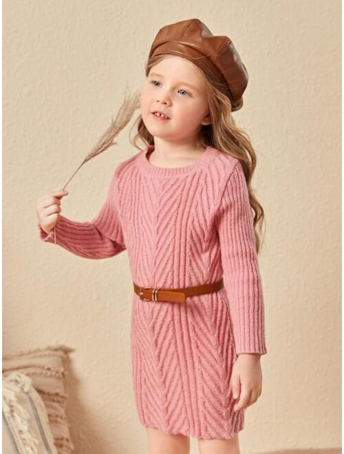 SHEIN Toddler Girls Textured Knit Sweater Dress Without Belt