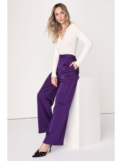 Chic Chick Purple High-Waisted Wide-Leg Trouser Pants