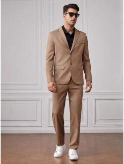 Men Solid Single Breasted Blazer & Suit Pants