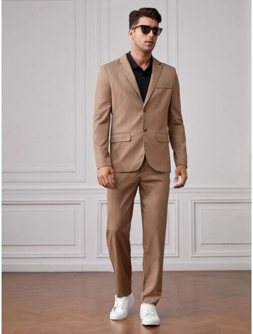SHEIN Men Solid Single Breasted Blazer & Suit Pants