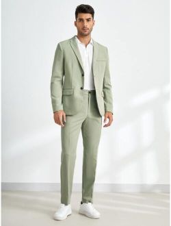 Men Solid Blazer & Pants Suit Set