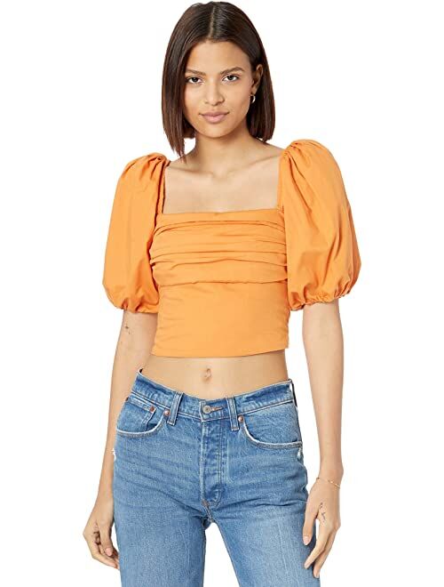 Abercrombie & Fitch Square Neck Ruched Puff Sleeve Top