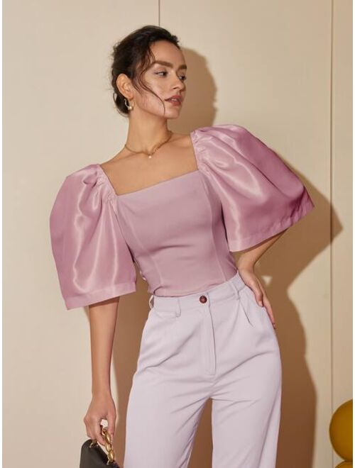 Shein Square Neck Puff Sleeve Blouse