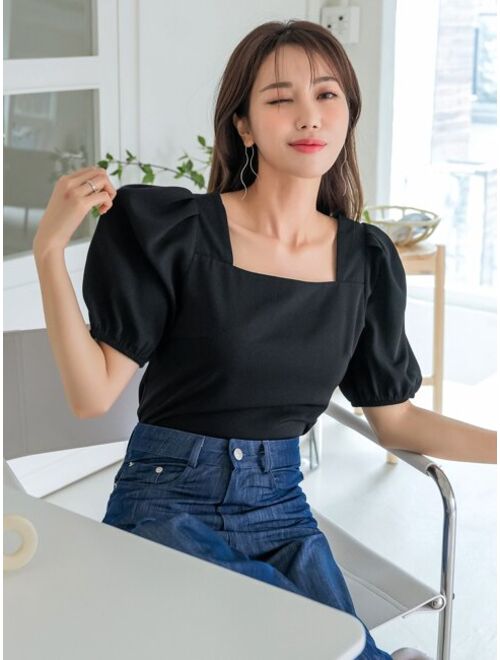 DAZY Square Neck Puff Sleeve Blouse