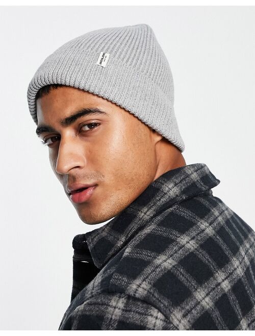 Jack & Jones cotton ribbed beanie with label in gray