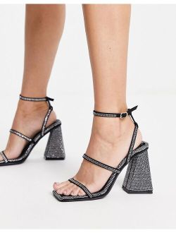 Skye tie ankle sandals with diamantes in black