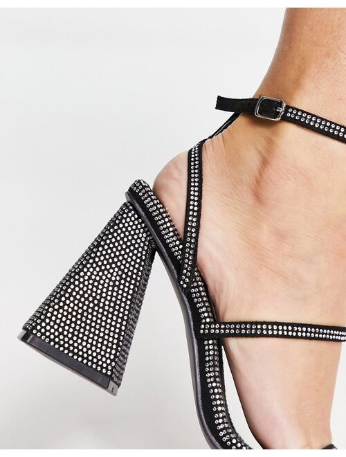 Public Desire Skye tie ankle sandals with diamantes in black