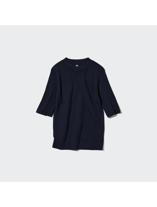 UNIQLO Extra Fine Merino Ribbed Half-Sleeve Short Sweater