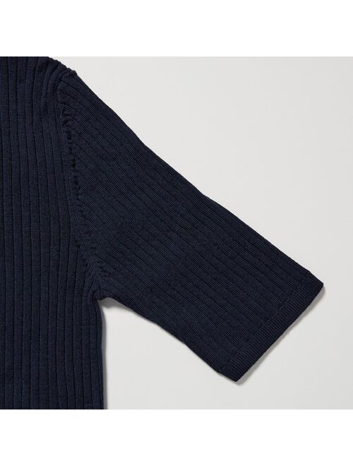 UNIQLO Extra Fine Merino Ribbed Half-Sleeve Short Sweater