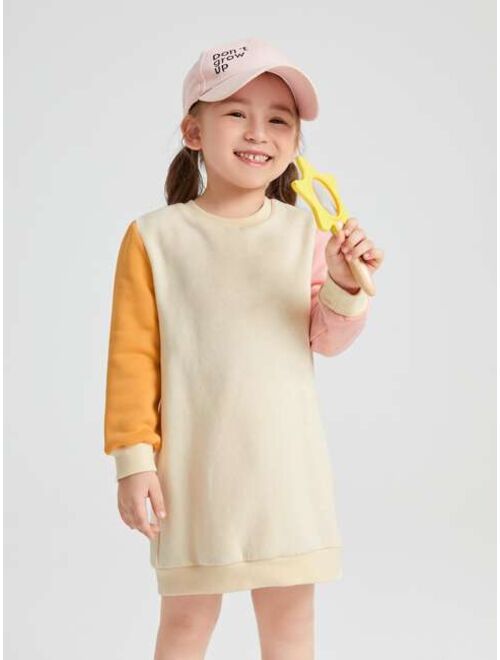 SHEIN Toddler Girls Contrast Sleeve Thermal Sweatshirt Dress