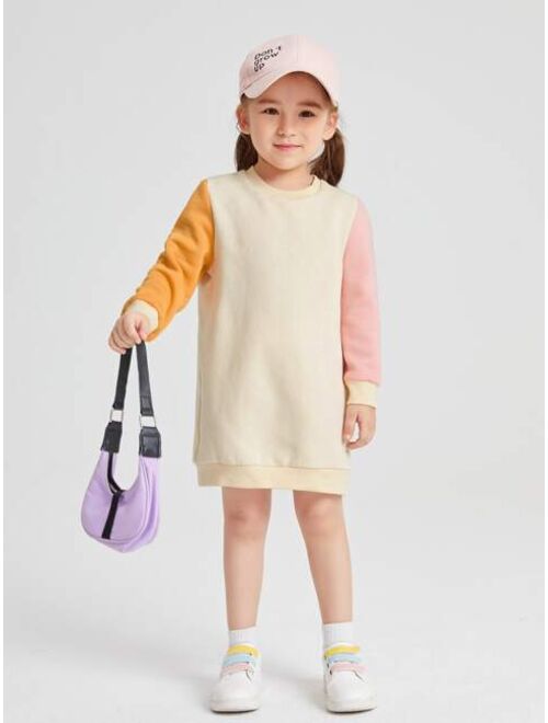 SHEIN Toddler Girls Contrast Sleeve Thermal Sweatshirt Dress