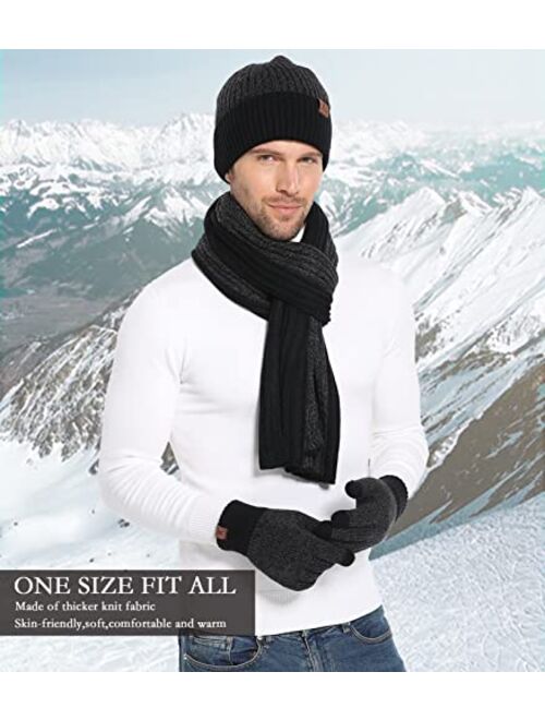 FZ FANTASTIC ZONE Men & Women Winter Knit Hat Beanie Long Scarf Touchscreen Gloves Set Skull Cap Neck Warmer Gloves Set with Fleece Lined