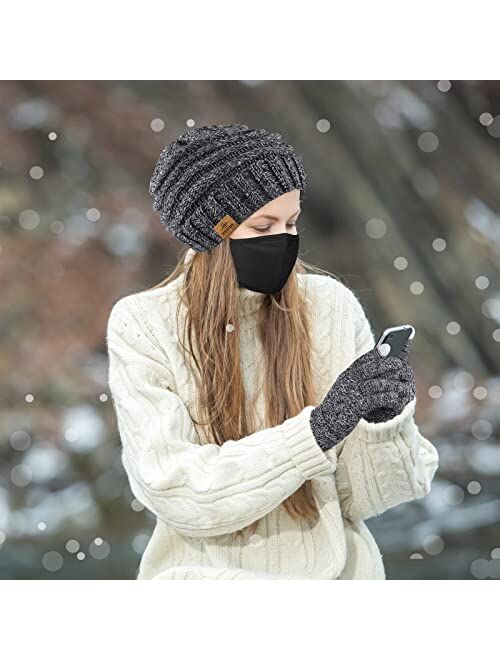 URATOT Winter Knitted Warm Set Infinity Scarf and Hat Touch Screen Gloves for Men and Women